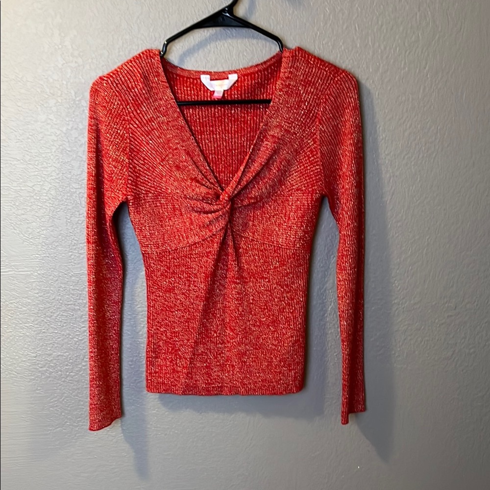 Red Knotted V-Neck Women's Top